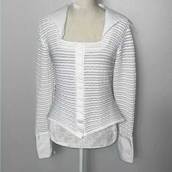 White button down long sleeve stretchy open collar Size 44 or us size 16 nwt - Picture 13 of 13